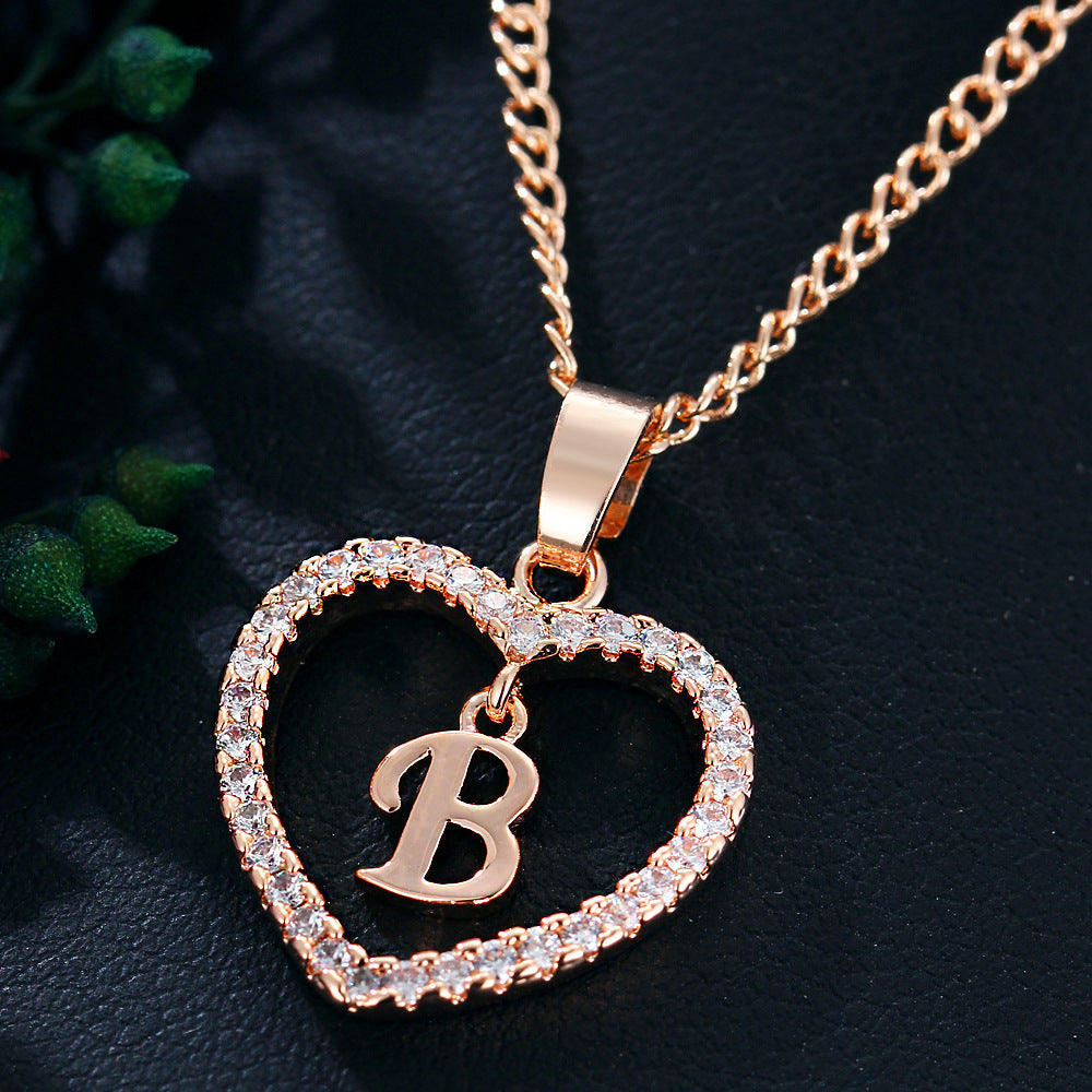 26 Letters Heart-shaped Zircon Pendant Necklace Stainless Steel Gold Color Chains Jewelry Birthday Gift For Women